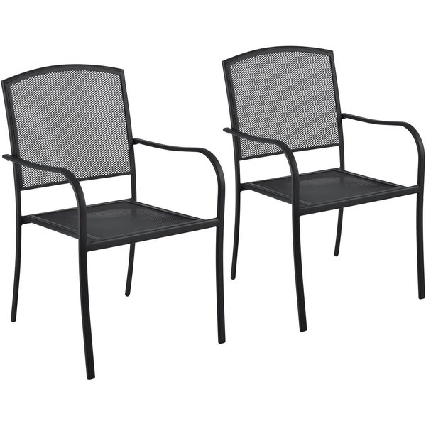 Global Industrial Outdoor Cafe Steel Mesh Stacking Armchair, Black, 2PK 262083